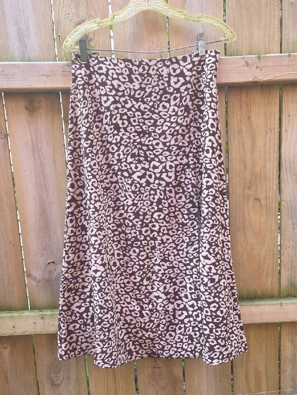 Women's Pink Leopard Print A-Line Midi Skirt